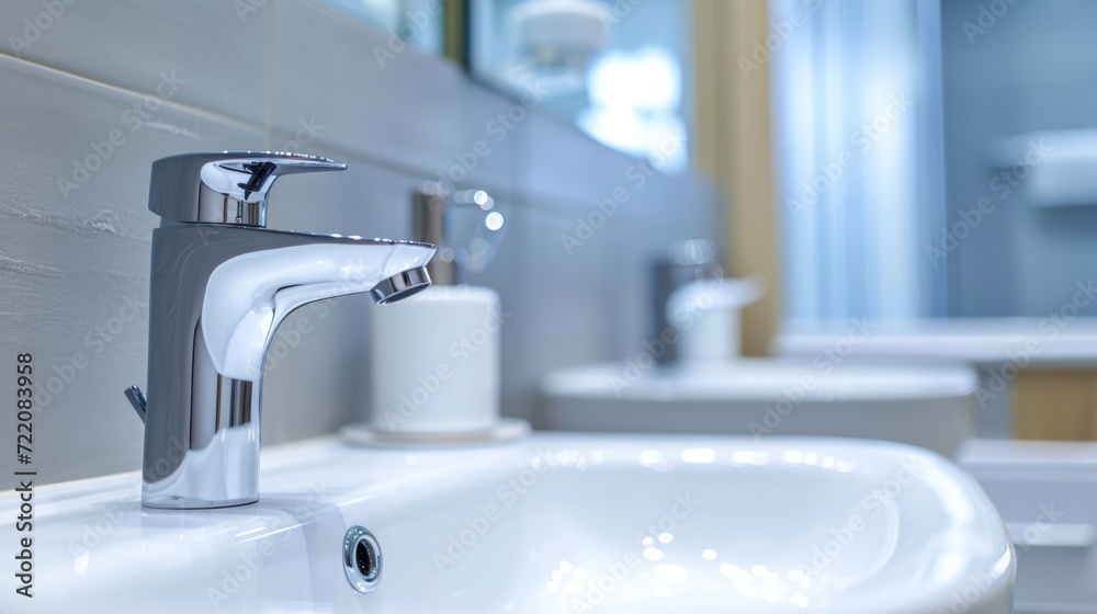 Modern Chrome Bathroom Faucet in Domestic Setting Modern Chrome Bathroom Faucet in Domestic Setting