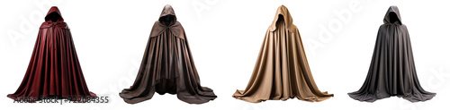 set of Realistic cloak, red, brown and silk costumes, full ,front view without people ,Isolated on a transparent background. PNG, cutout, or clipping path.	
 photo