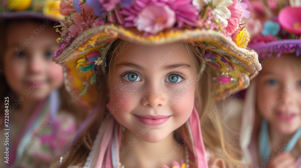 Group of Young Girls Wearing Colorful Hats Group of Young Girls Wearing Colorful Hats