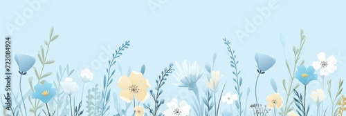 cute cartoon flower border on a light sapphire background, vector, clean