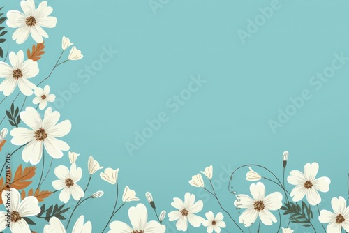 cute cartoon flower border on a light turquoise background  vector  clean