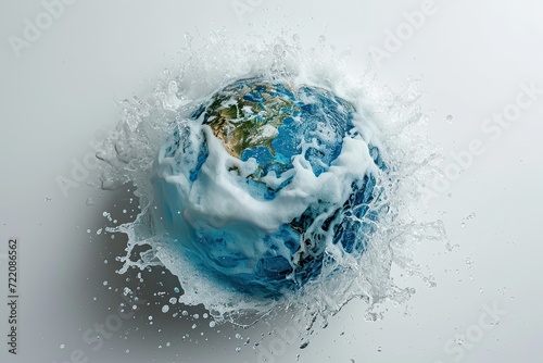 Planet Earth Engulfed in Splashing Water World Water Day concept