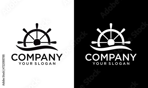 Creative steering wheel captain boat ship yacht compass transport logo design