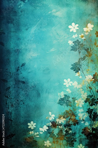 cyan abstract floral background with natural grunge textures