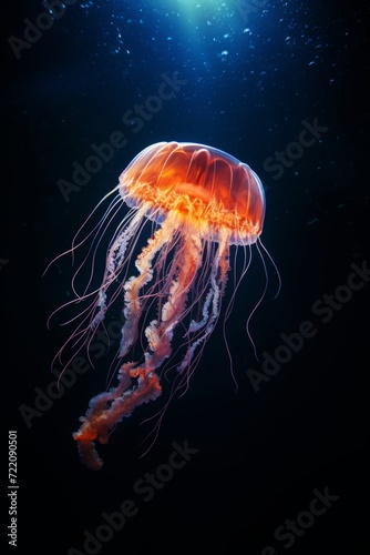 3D illustration of a jellyfish floating underwater, in the style of national geographic photo