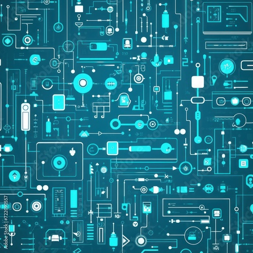 Cyan abstract technology background using tech devices and icons 