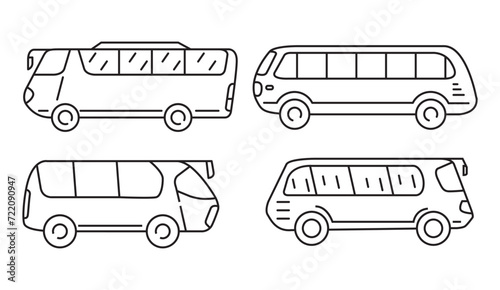 City, school bus.Passenger transportation.Thin line style.School vehicle.Travel trip bus icon.