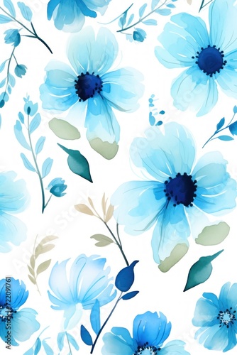 Cyan-blue vector illustration cute aesthetic old ivory paper with cute ivory flowers