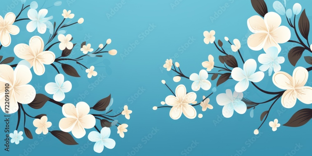 Cyan-blue vector illustration cute aesthetic old ivory paper with cute ivory flowers