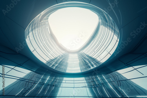 Abstract background, a futuristic building with lighting and lines.