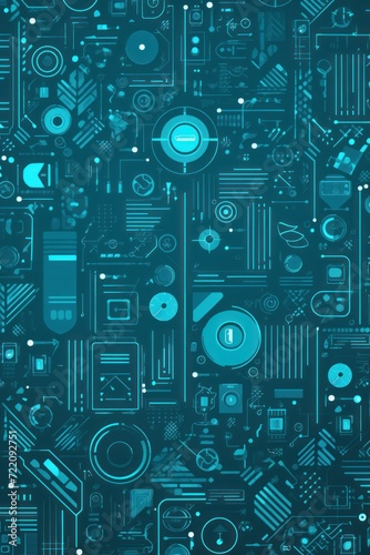 Cyan-blue abstract technology background using tech devices and icons