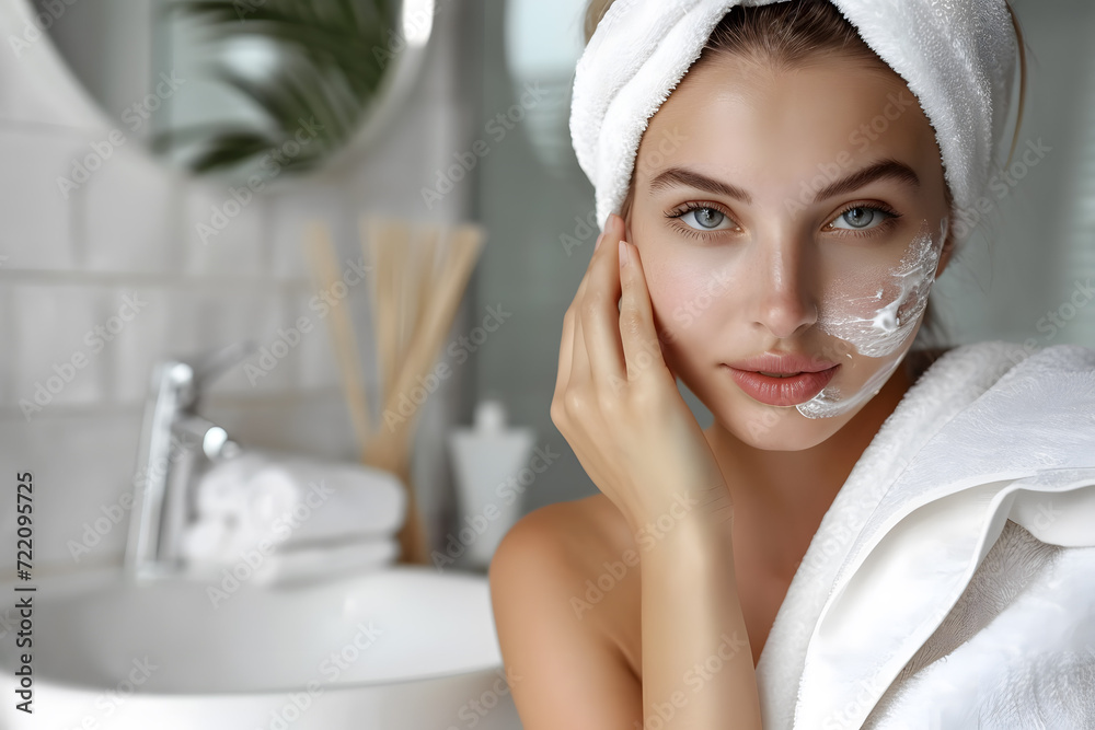 Woman applying facial cream. Anti aging eye cream. Young Beautiful model posing aginst Woman applying facial cream. Anti aging eye cream. Young Beautiful model posing aginst