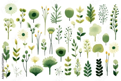 Forest green several pattern flower, sketch, illust, abstract watercolor