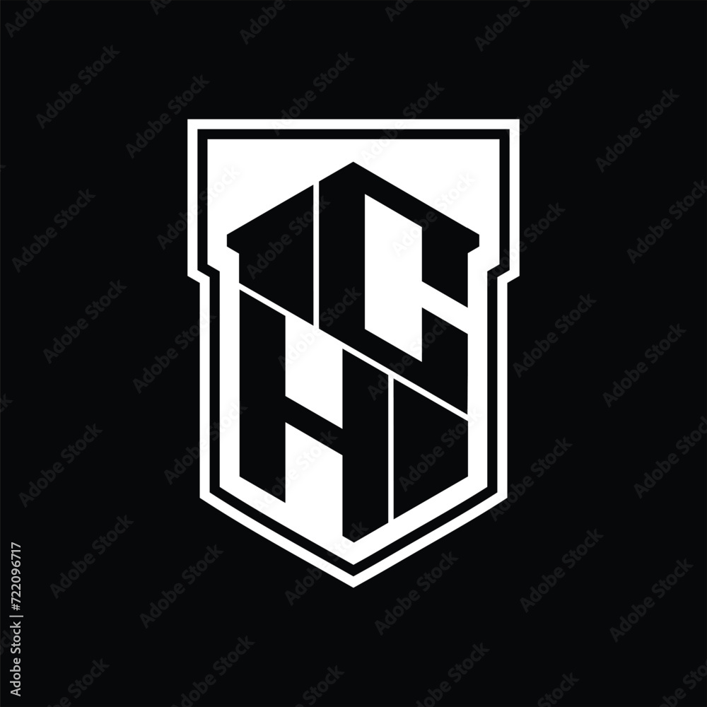 CH Logo monogram hexagon geometric up and down inside shield isolated style design template CH Logo monogram hexagon geometric up and down inside shield isolated style design template