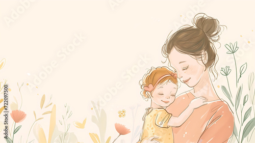 Hand drawn Mother day graphic illustration banner template copy space background