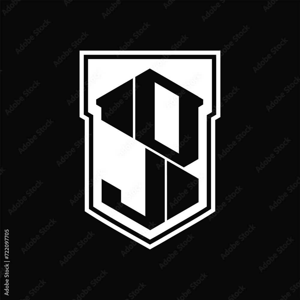 DJ Logo monogram hexagon geometric up and down inside shield isolated style design template DJ Logo monogram hexagon geometric up and down inside shield isolated style design template