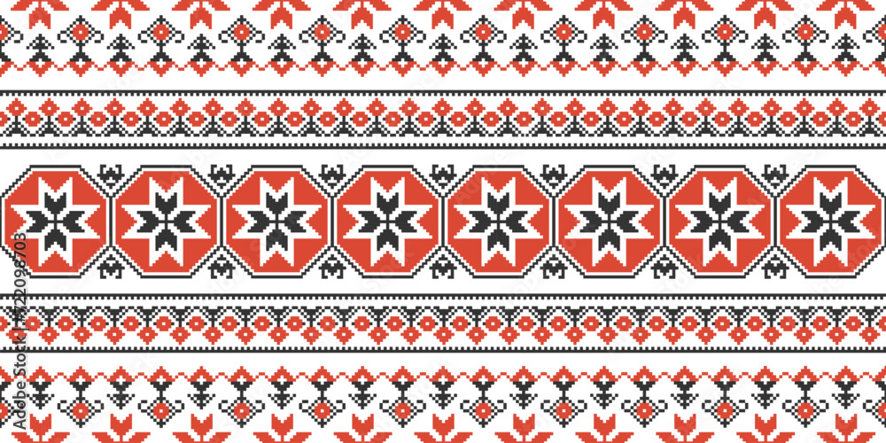Ukrainian ornament,seamless border, pixel art Ukrainian ornament,seamless border, pixel art