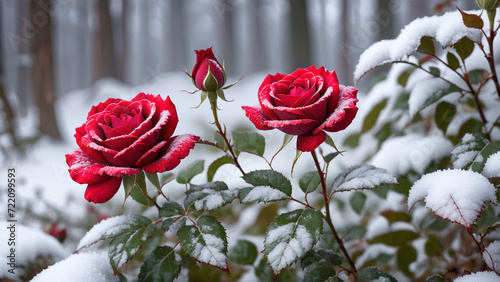 red poppy flower in snow