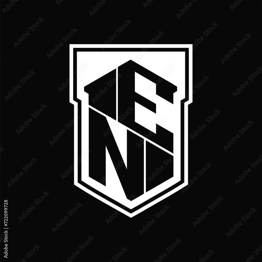 EN Logo monogram hexagon geometric up and down inside shield isolated style design template EN Logo monogram hexagon geometric up and down inside shield isolated style design template