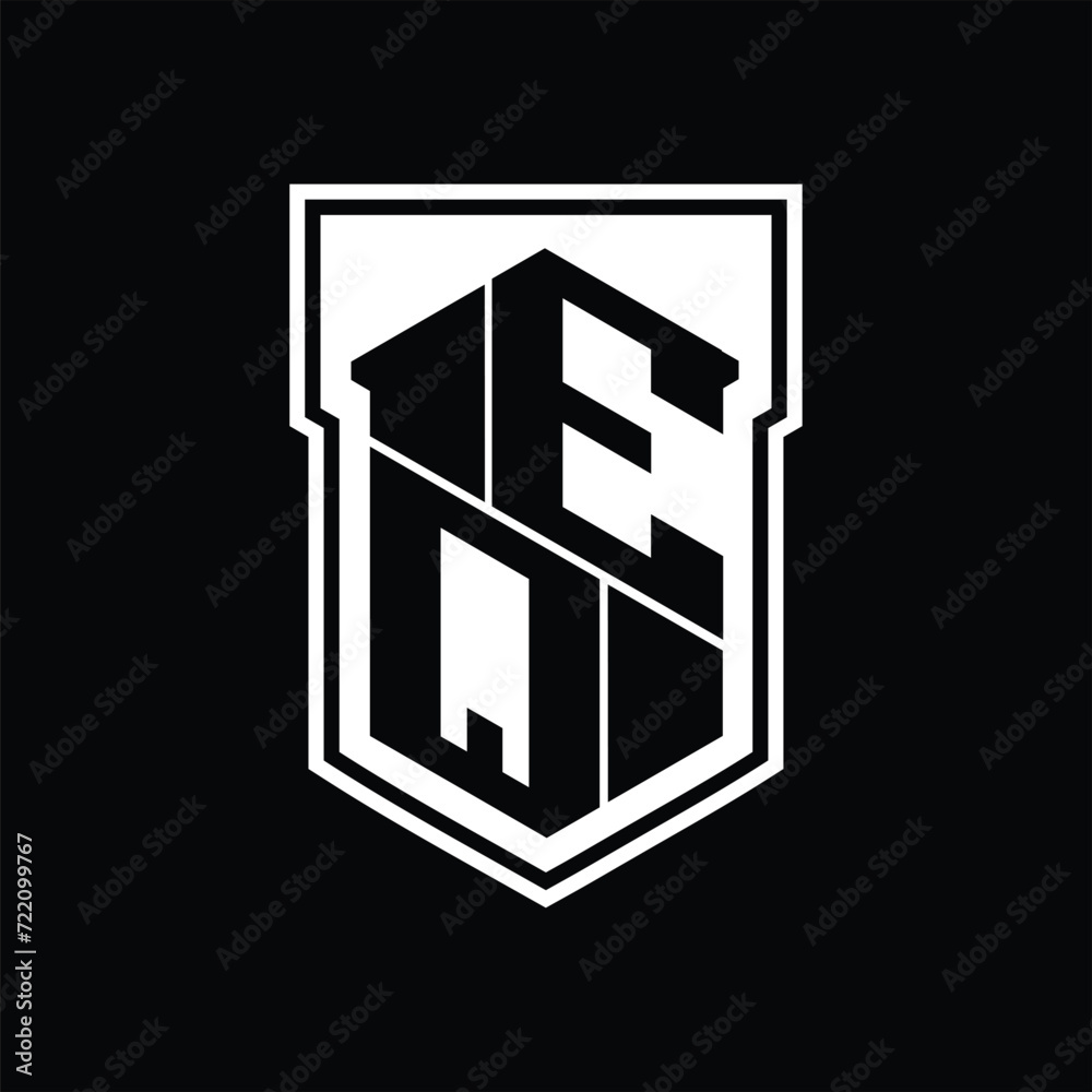 EQ Logo monogram hexagon geometric up and down inside shield isolated style design template EQ Logo monogram hexagon geometric up and down inside shield isolated style design template