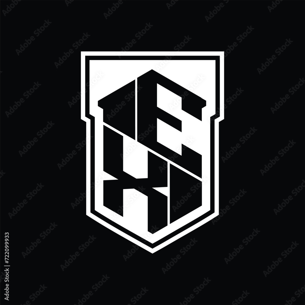 EX Logo monogram hexagon geometric up and down inside shield isolated style design template EX Logo monogram hexagon geometric up and down inside shield isolated style design template