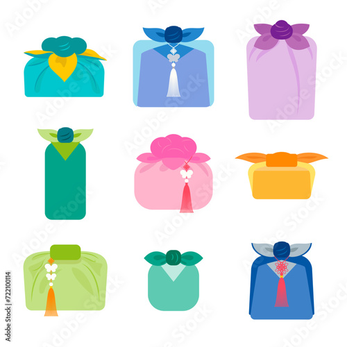 Korean traditional wrapping gift box set vector illustration. flat design