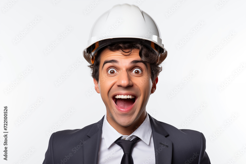 Young man over isolated white background with worker cap Young man over isolated white background with worker cap