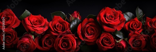 Closeup view of Red roses isolated on a black background. Blooming red roses. big beautiful garden flowers red roses. flowers for the holiday  bokeh  macro  floral background. bouquet of red roses