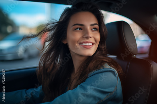 Young pretty brunette girl inside a car