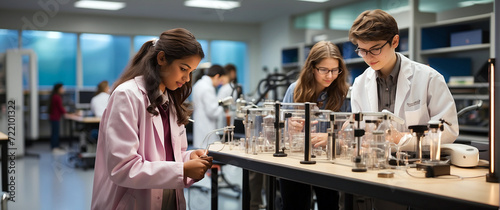 In physics lab, students eagerly experiment with high resolution equipment