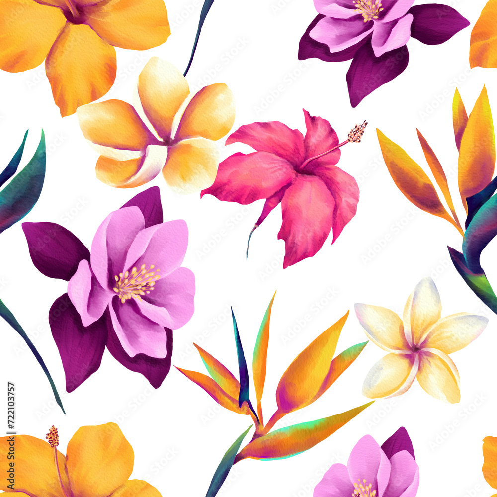Tropical seamless pattern with colorful flowers Tropical seamless pattern with colorful flowers
