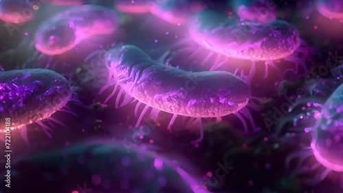 Micro bacterial. Bacteria Colony, Microbiome and Bacteria inside intestines. Microbes inside human gut. Gram positive bacteria, abstract probiotic bacteria such as lactobacillus, 3d animation. moving photo