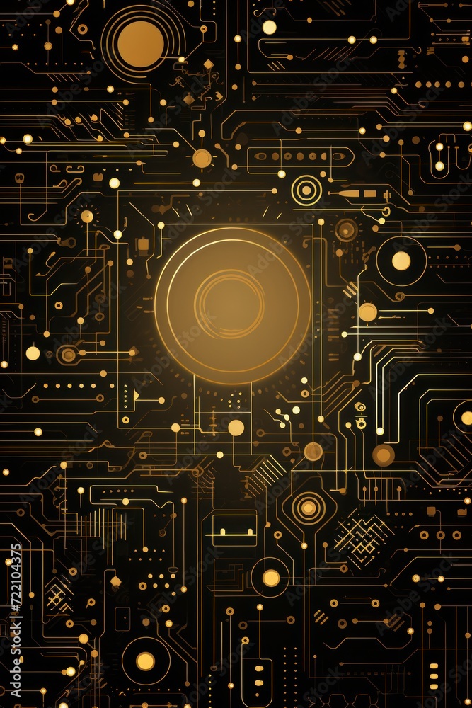 Gold abstract technology background using tech devices and icons 