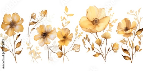 Gold several pattern flower  sketch  illust  abstract watercolor