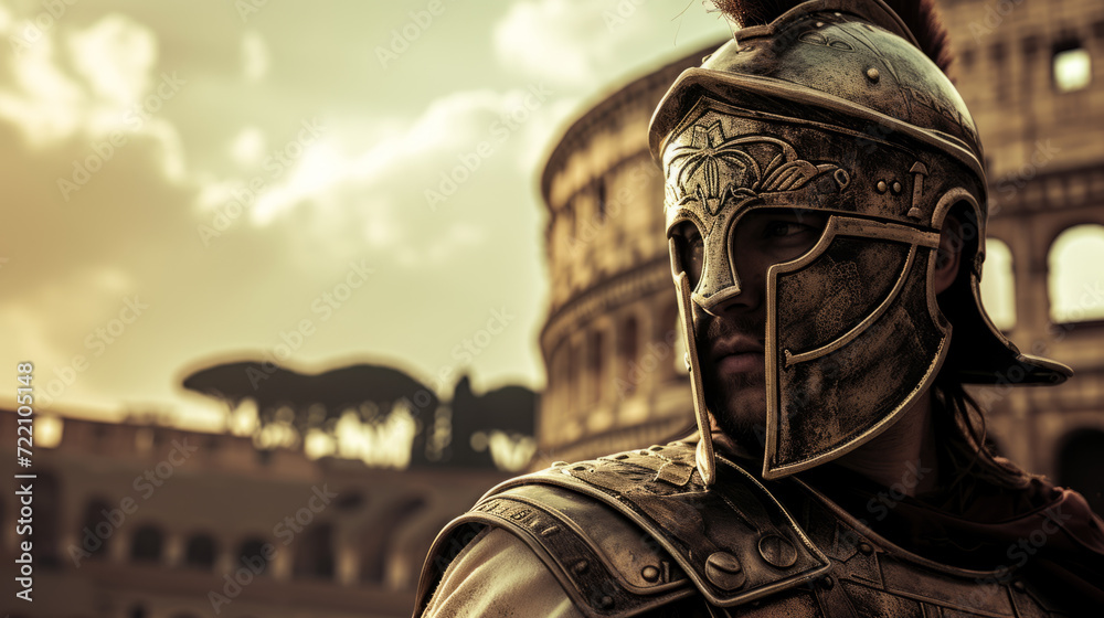 Old Roman soldier/gladiator, in front of the Colosseum in Rome. Stock ...