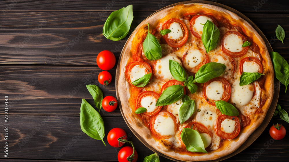 Italian style pizza. Variety of pizzas on white, black, wooden background. Pizza varieties with cheese, vegetables, Mexican pepper, chicken and sausage. Background. Images suitable for advertising