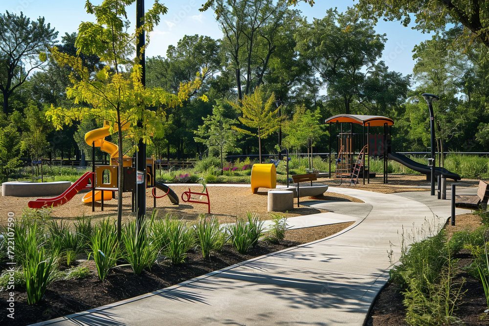 Parks Without Ramps minimalist public park with wheelchair-accessible pathways and ...
