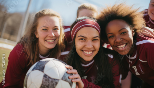 Smiling Group of Caucasian and Hispanic Female Friends Enjoying Outdoor Summer Football Game