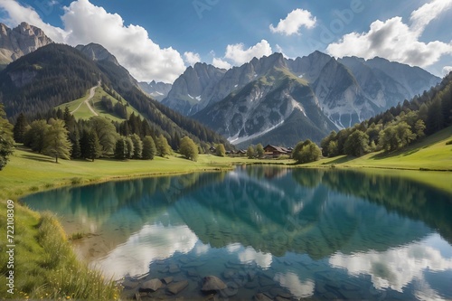 Beautiful view of Seealpsee in mountain landscape  Allg  uer Alpen  Oberstdorf  Bavaria  Germany