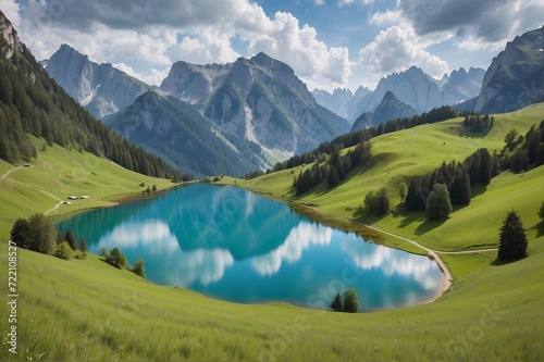 Beautiful view of Seealpsee in mountain landscape  Allg  uer Alpen  Oberstdorf  Bavaria  Germany