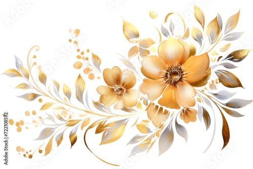 Gold several pattern flower  sketch  illust  abstract watercolor  flat design  white background