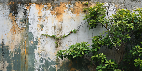 Time-Worn Wall with Foliage in Wabi-Sabi Style