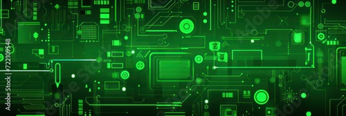 Green abstract technology background using tech devices and icons