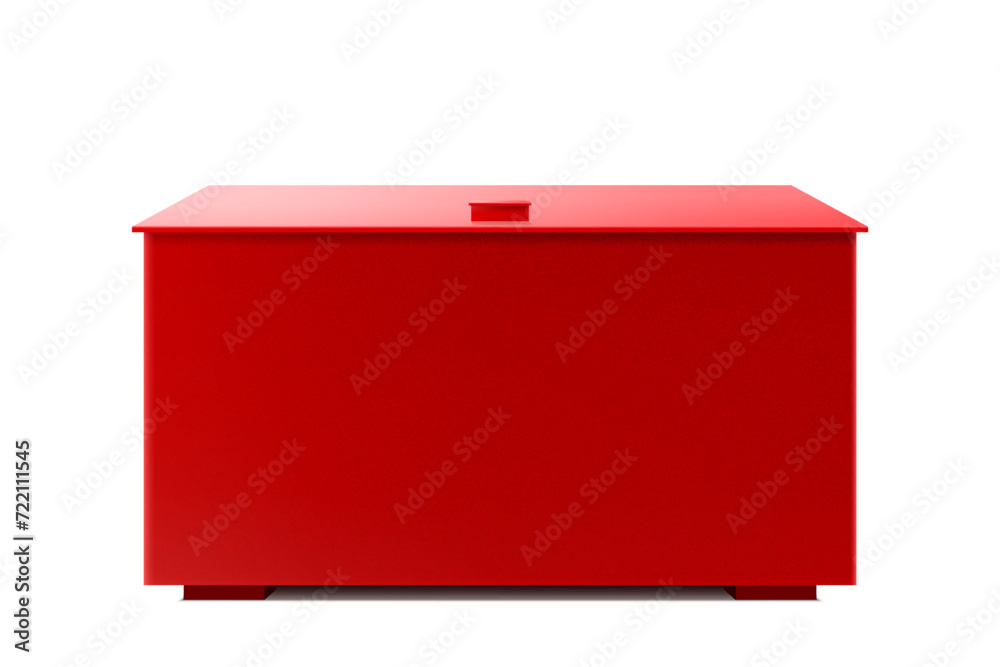 Fire sand box. Fire fighting equipment isolated on white background. The red metal box for fire prevention tools and sand. Realistic 3d Vector illustration.