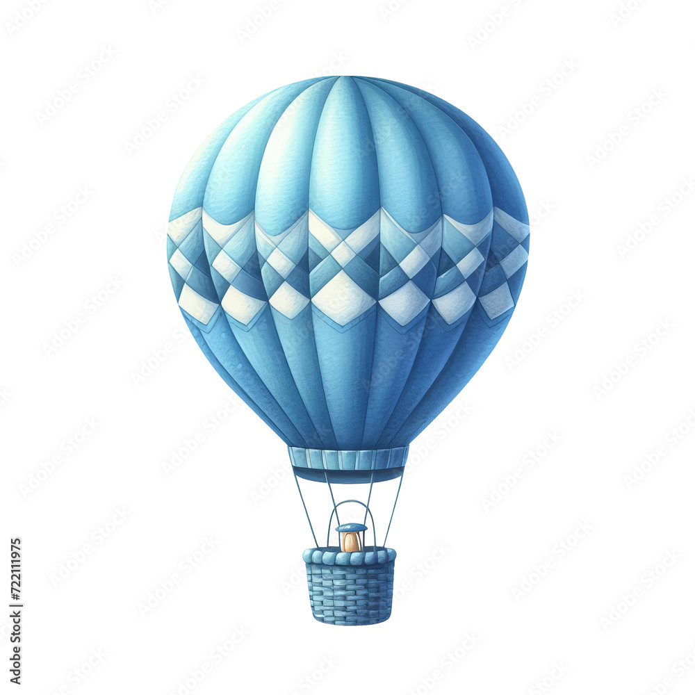 Naklejka premium illustration of a blue hot air balloon on a transparent background