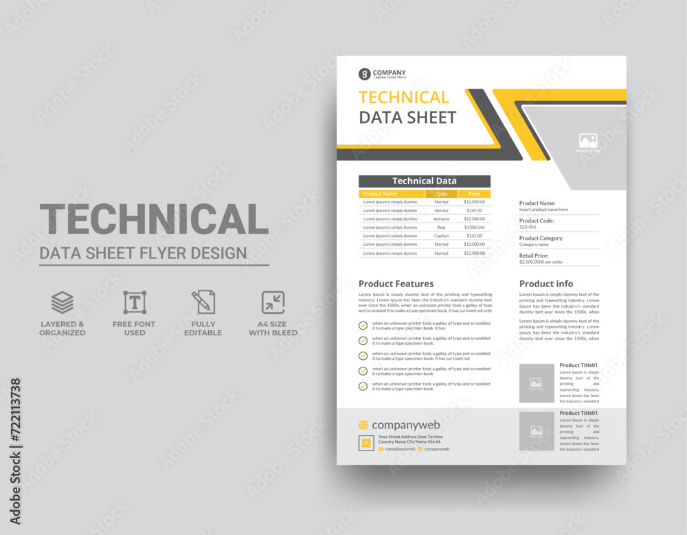 Technical Data Sheet Template Design Stock Vector | Adobe Stock