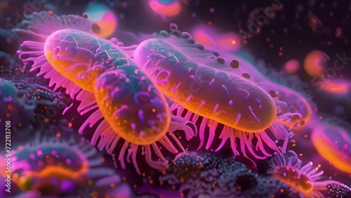 Micro bacterial. Bacteria Colony, Microbiome and Bacteria inside intestines. Microbes inside human gut. Gram positive bacteria, abstract probiotic bacteria such as lactobacillus, 3d animation. moving photo