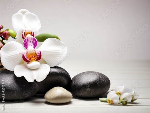 Serenity Spa Escape  Aromatherapy Bliss with Massage Pebbles black Tranquil Stone Stacks and  Orchid Flowers 