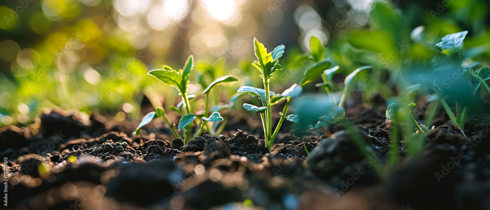 Seedlings Sprouting in Sunlit Soil Seedlings Sprouting in Sunlit Soil