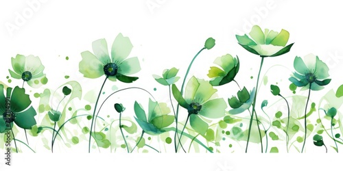 Green several pattern flower  sketch  illust  abstract watercolor  flat design  white background